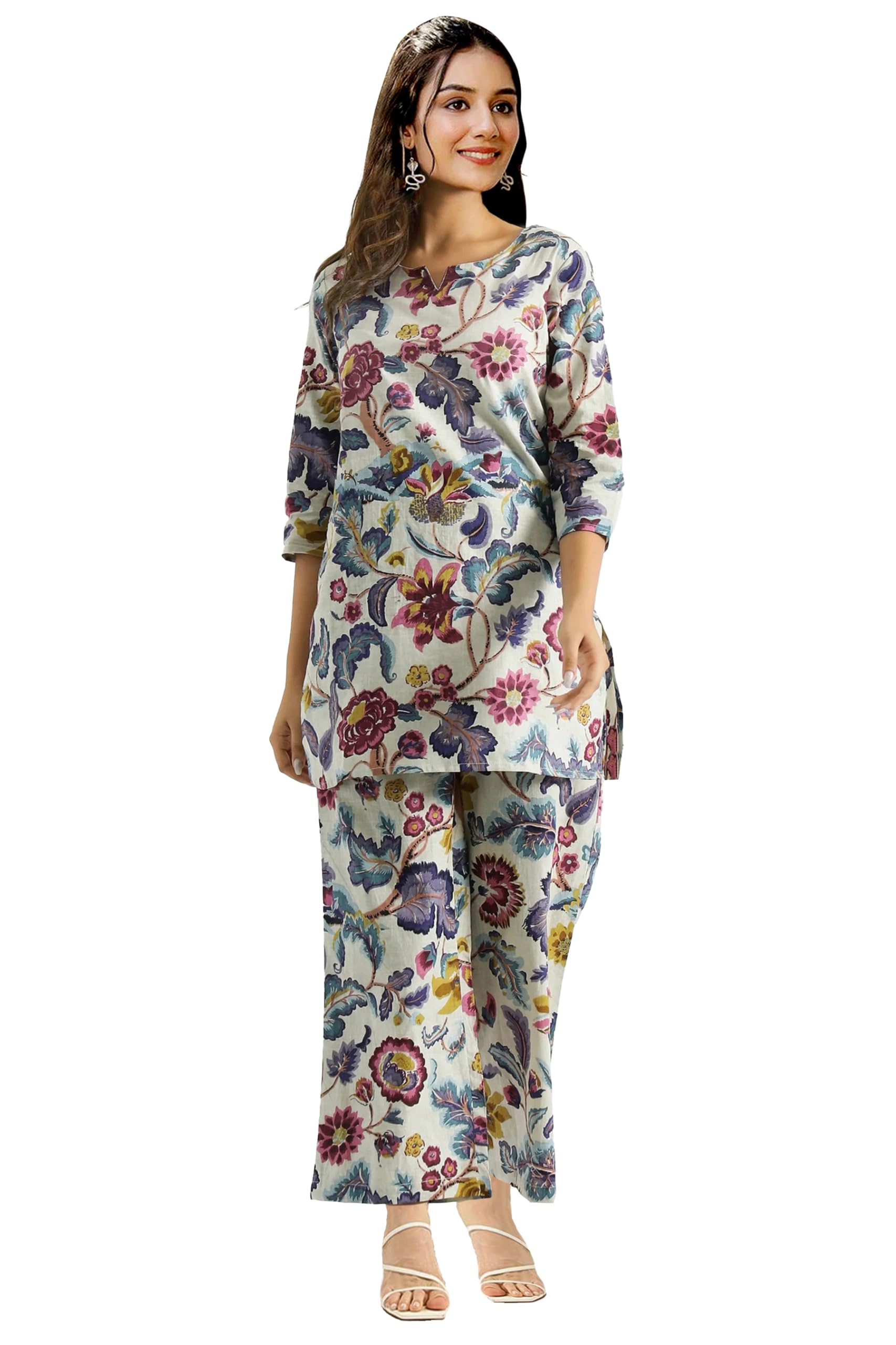 Toochki Women's Multi Color Floral Printed Rayon Stitched Kurta & Kurtis | Kurti Set For Women | A Line Kurti Set | 3/4 Sleeve Kurti Set | Ethnic Kurta & Kurtis Set