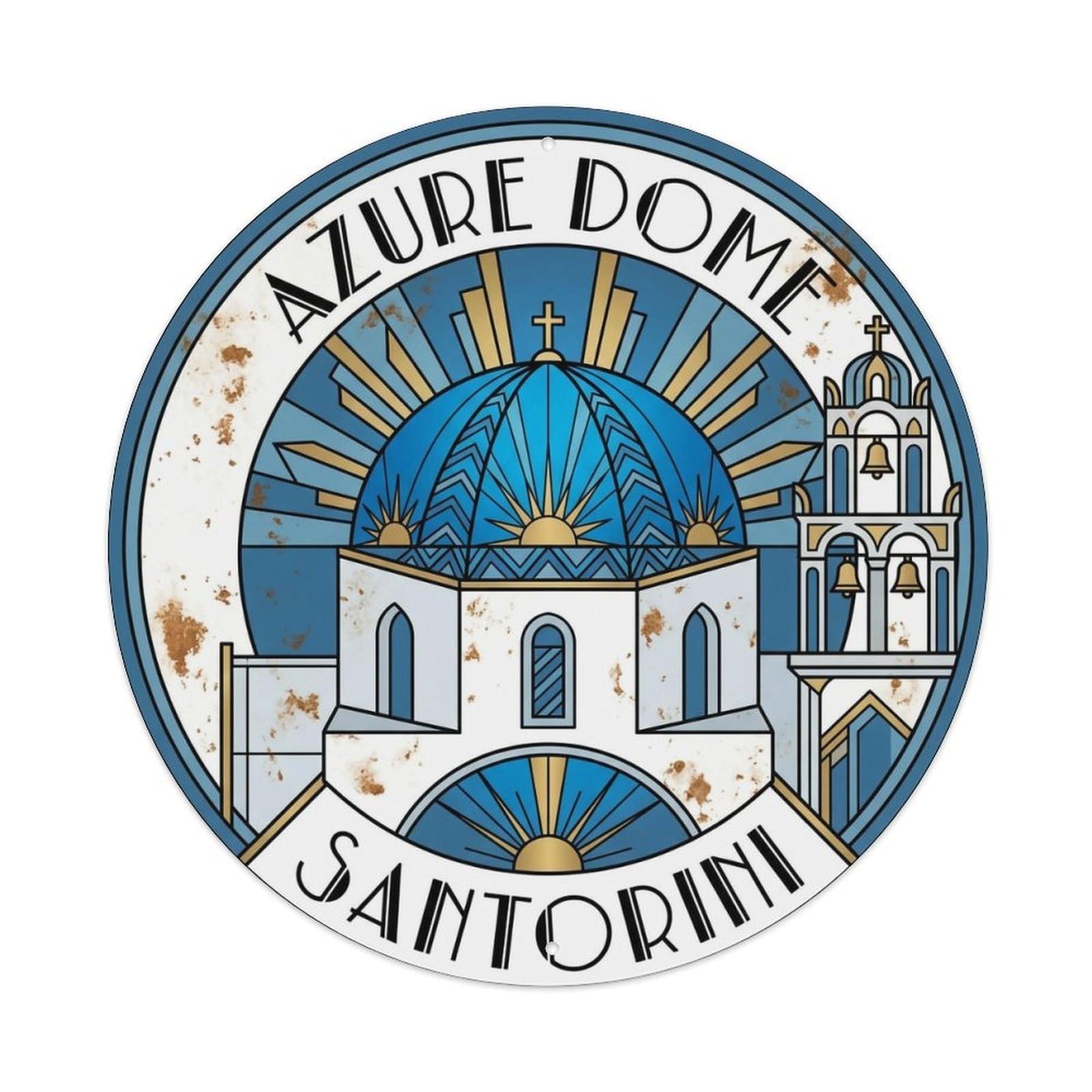 Vintage Travel Dome Santorini Azure 2 Metal Tin Sign