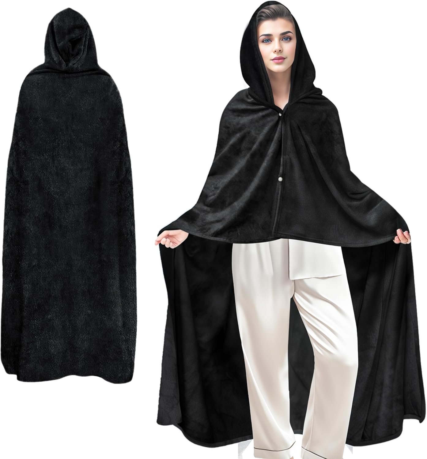 Wearable Blanket for Women and Men Warm Cozy Giant Fleece Blanket with Sleeves for Adults Plush Furry Throw Cloak Gift for Girlfriend Wife Mom Black