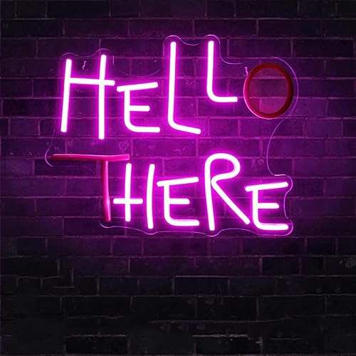 Hello There LED Neon Signs for Wall Decor Neon Wall Art Acrylic LED Lights with Hanging Chain Light Up Signs for Bedroom Decor Man Cave Bar Pub Wedding Party 5V USB Operated Dimmable - Hello there pink