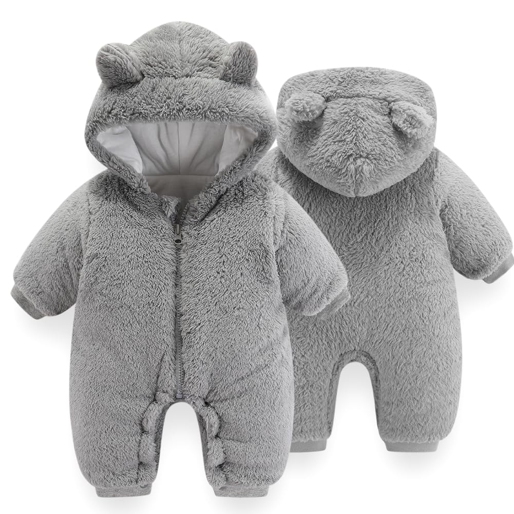 UVIPC Baby Newborn Bear Outfit Fleece Snowsuit Winter Clothes Hooded Jumpsuit Romper for Baby boy girl