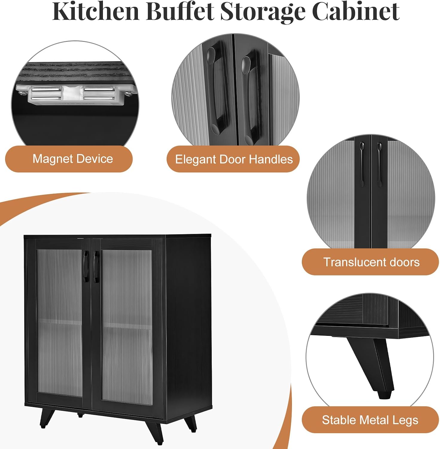 Panana Kitchen Buffet Server Table Accent Sideboard Cupboard Server Buffet Console Table with Doors Cabinet(27inch, Black) image 3