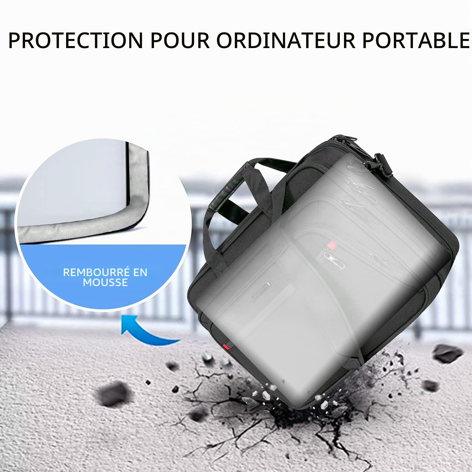 VANKEAN Mallette pour Ordinateur Portable pour Homme Femme, Convient Jusqu'à 17,3 Pouces pour Extensible de Supérieure pour Sac à Bandoulière Hydrofuge pour Voyage/Affaires/École,Noir