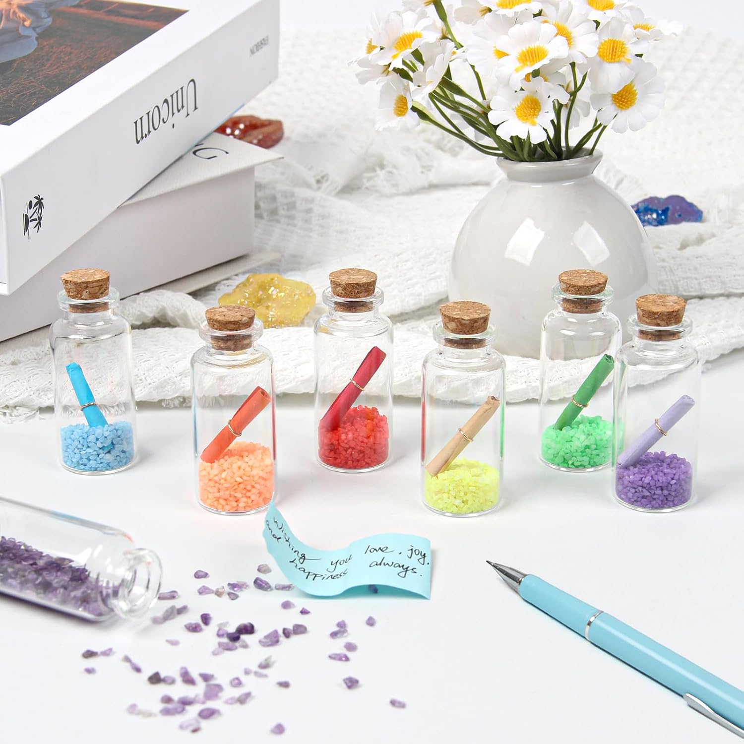 20ml Small Glass Bottles with Cork Stoppers, Pack of 100, Wishing Glass Jars with Lids with Personalized Label Tags and String, Mini Bottles for DIY Crafts, Wedding Party Favors