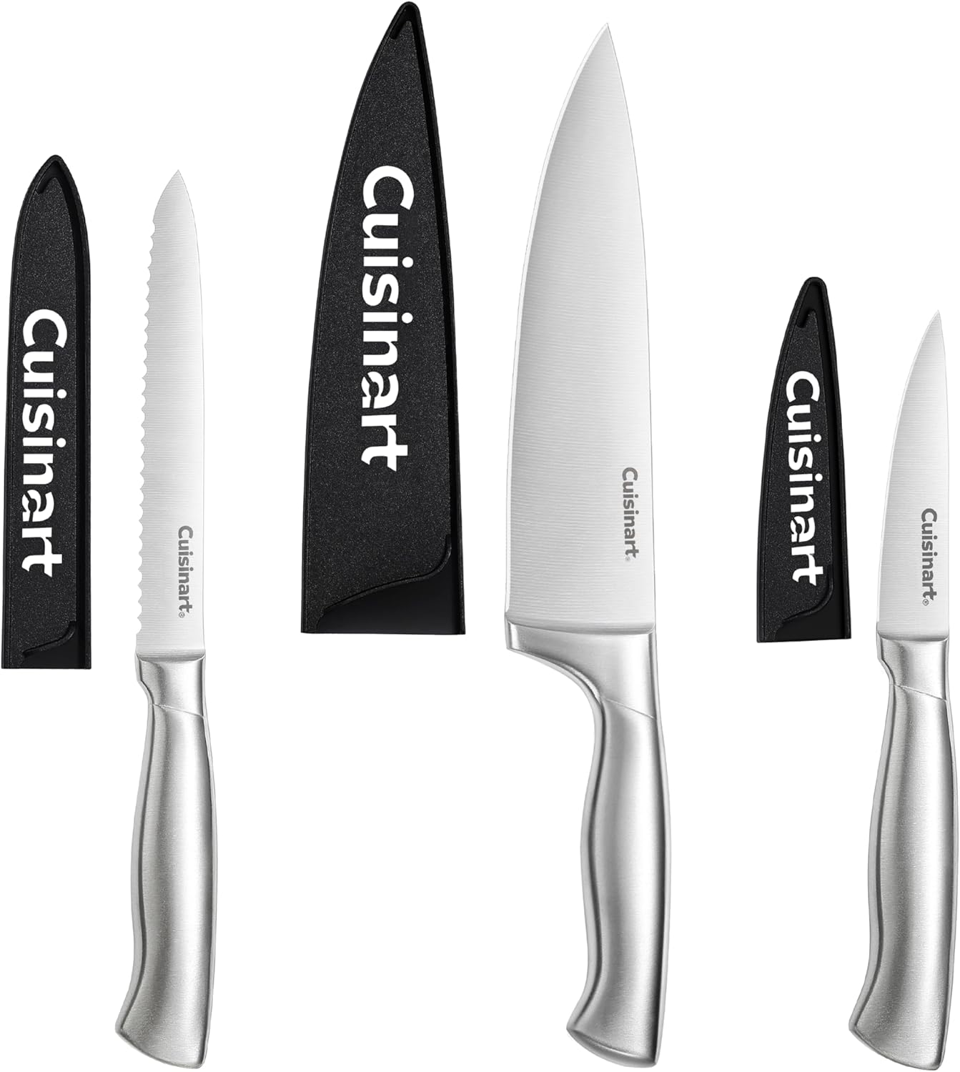 Cuisinart 3-Piece Stainless Steel Knife Set, Includes 8" Chef Knife w/Guard, 5.5" Serrated Utility Knife, 3.5" Paring Knife
