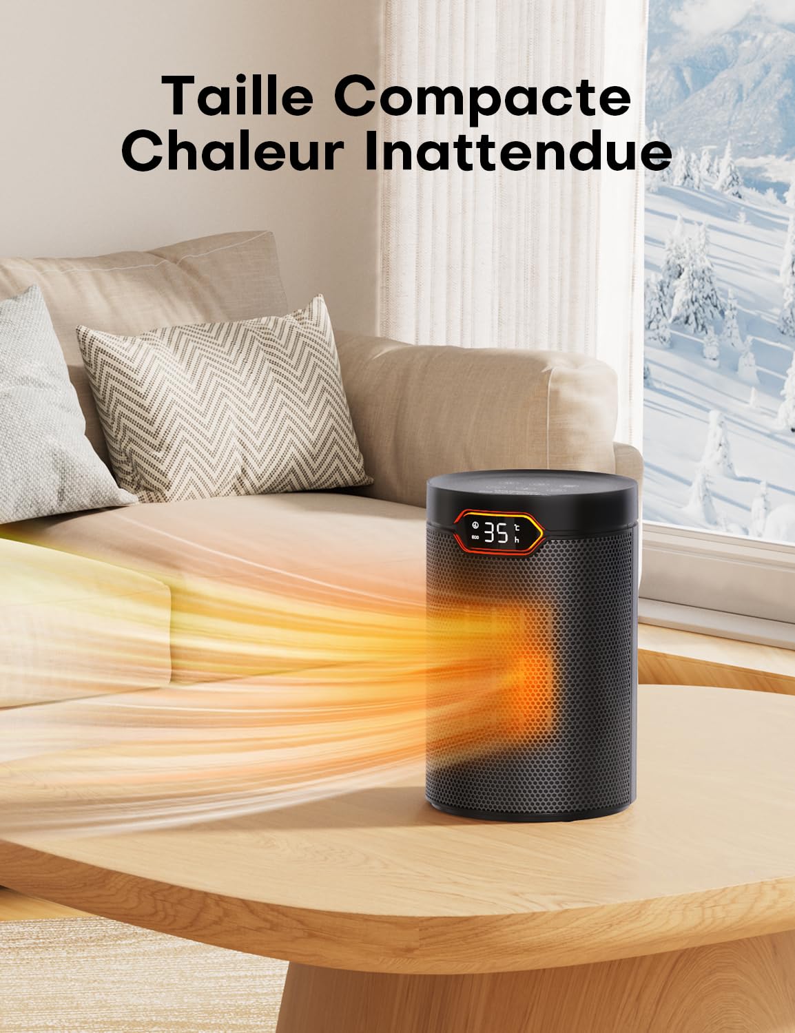 QEXREED Chauffage d'appoint, Mode Éco, 1500W PTC, 4 Modes Chauffants, Mode Brise, Thermostat, Minuterie 24H, Télécommande, Protection Anti-Surchauffe & Chute, Portable & Silencieux pour Maison, Bureau