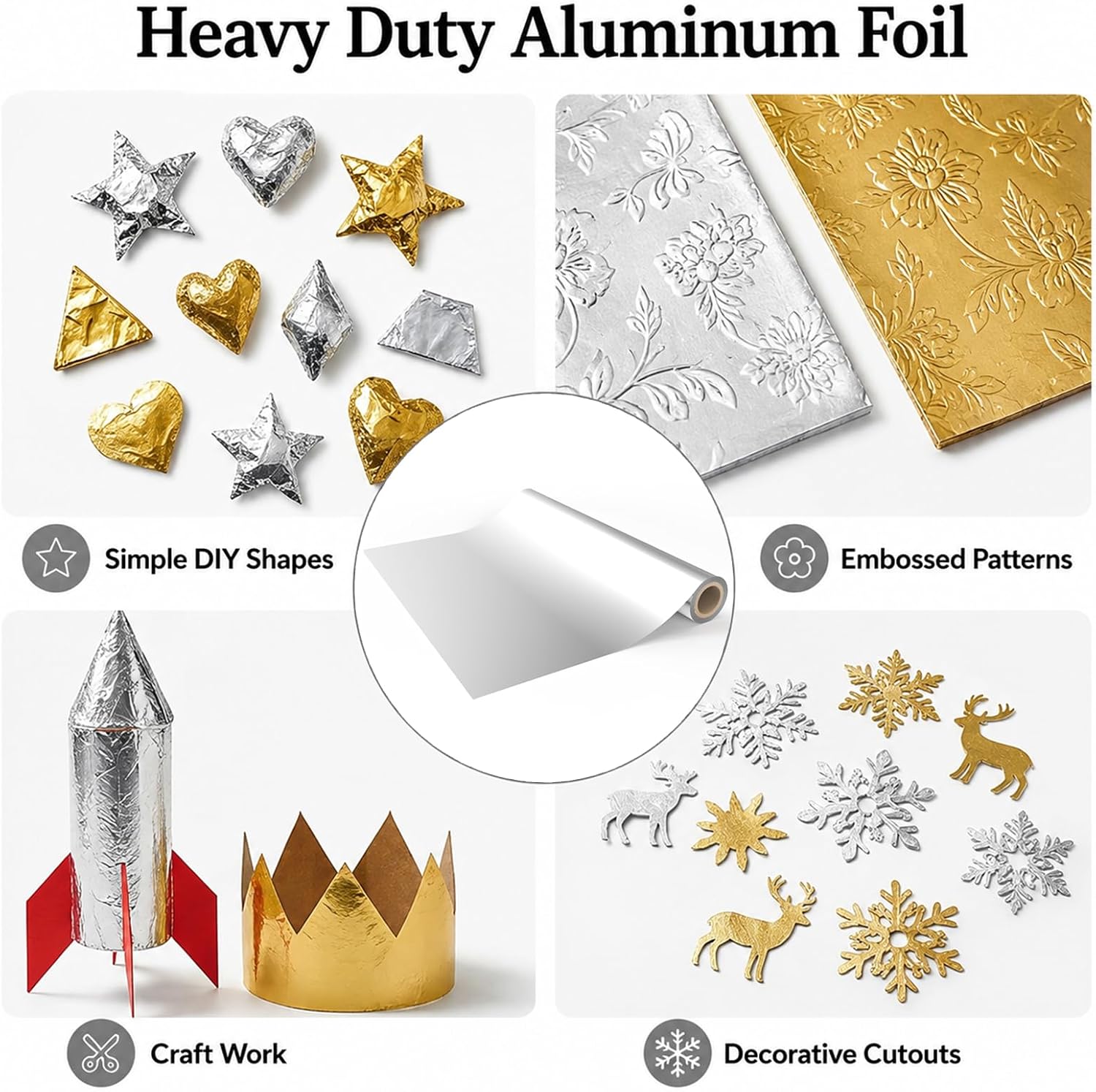 Tin Embossing Foil Roll, 12" x 10' Aluminum Embossing Foil with 5 Embossing Tools, 36 Gauge (0.0027") Thick, Metal Foil for Foil Art, Crafts and DIY Projects