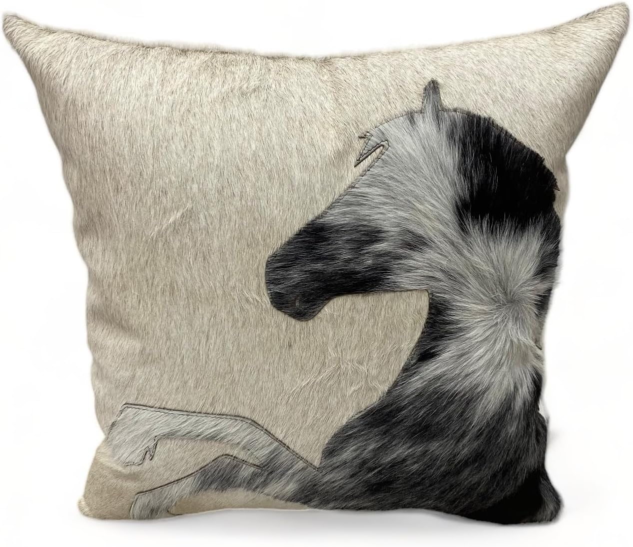 100% Real Genuine Leather Throw Pillow Cover 18x18 Decorative Cushion Cover for Couch Engraved and Hand Painted - Leather Engraved and Hand Painted -Standing Horse Cowhide Patch Real Hair on