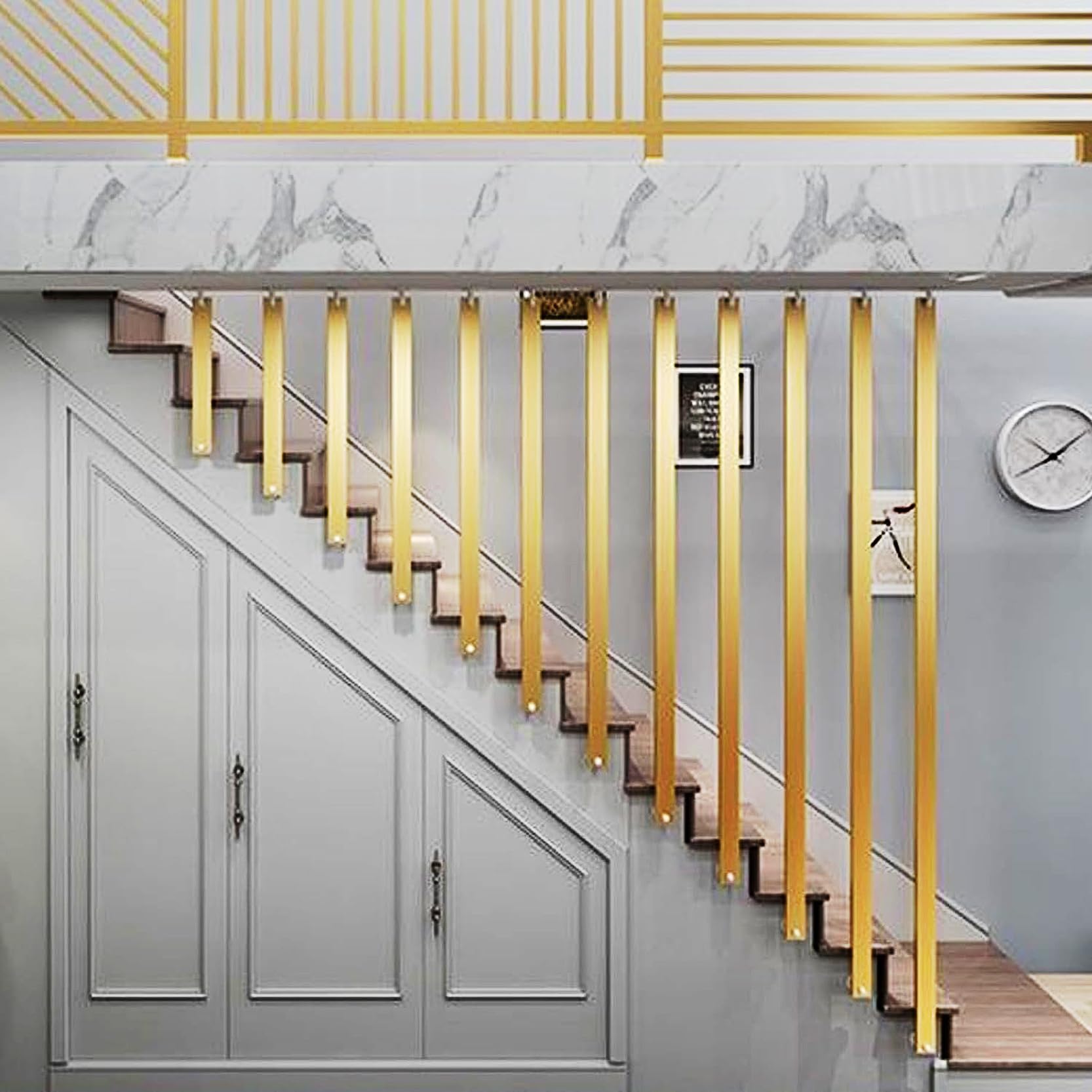 GLDYTVF 11.8-55.1in Wrought Iron Stair Handrail,Wall Mounted Non-Slip Railing,L-Shaped Gold Galvanized Pipe Hand Rail,for Home Lofts Corridor Support Rod(Size:75cm/29.5inch)