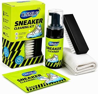 X-SMILE Sneaker Cleaning Kit Premium Foam Shoe Cleaner for White Shoes, PU & Synthetic Leather, Canvas, Mesh & Rubber Gentle, Non-Bleach Formula with Brush, Microfiber Towel & Cleaning Wipe 100ml