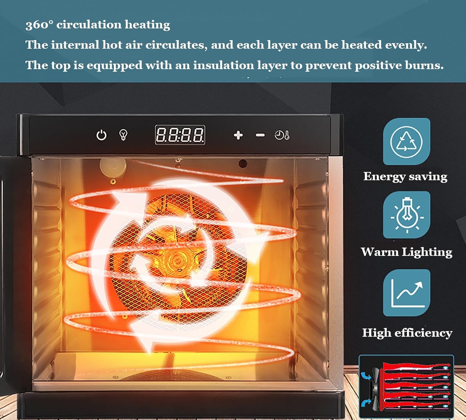 700W Food Dehydrator with 24-Hour Timer, 95-167℉ Temp Control, 8 Stainless Steel Trays, Touch Control & LED Light - Ideal for Jerky, Fruits & Vegetables