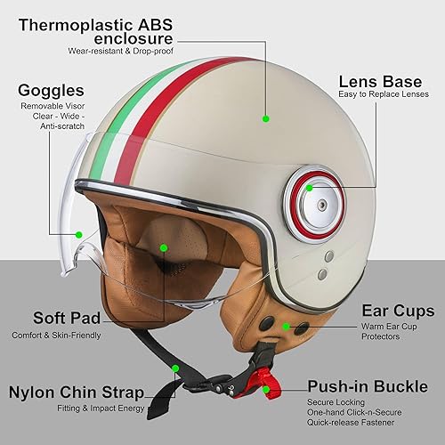 Miniatura 2 de Casco de motocicleta de cara abierta para adultos, casco de cara media para motoneta para hombres, casco retro 34 Vespa, casco de motocicleta