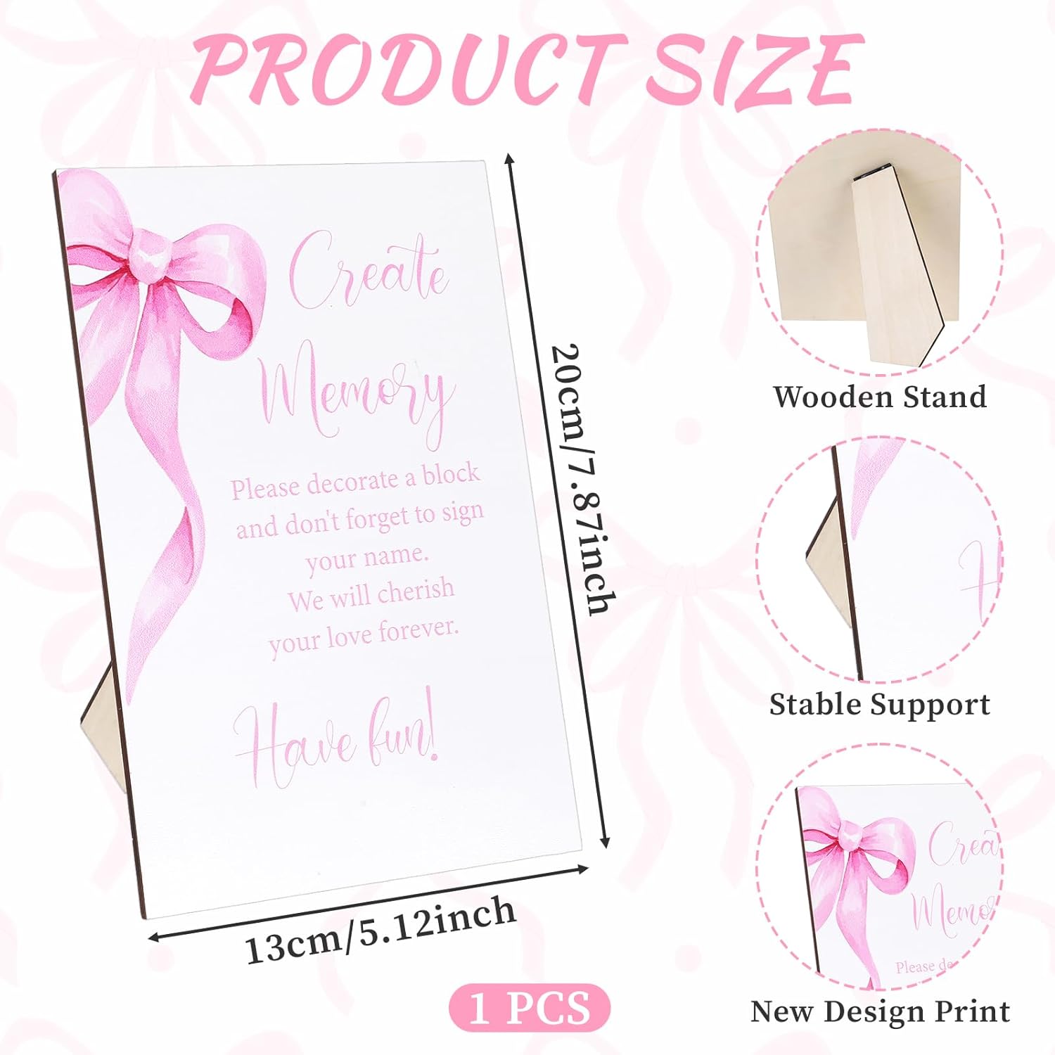 125 Pcs Pink Bow Baby Shower Decorations, 100 Pcs Baby Shower Blocks to Decorate and 24 Acrylic Markers Pen, Wooden Games Sign Kit for Gender Reveal Party Activity Favors(Pink Bow)
