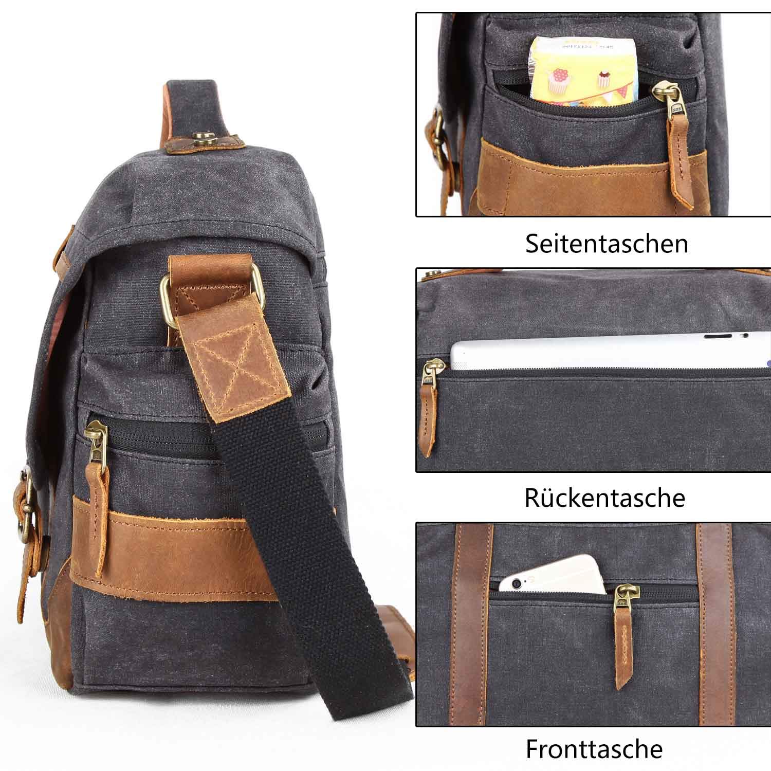 Neuleben Vintage Kameratasche Aus Canvas & Leder – Wasserdicht, Multifunktional Mit Laptopfach, 36x27x12 Cm, Braun