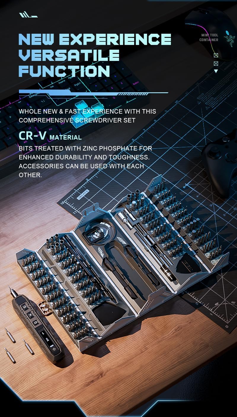 VitalEase 180-in-1 Smart LED Mini Cordless Screwdriver Set - Portable Multi-Tool Kit for Home Repair