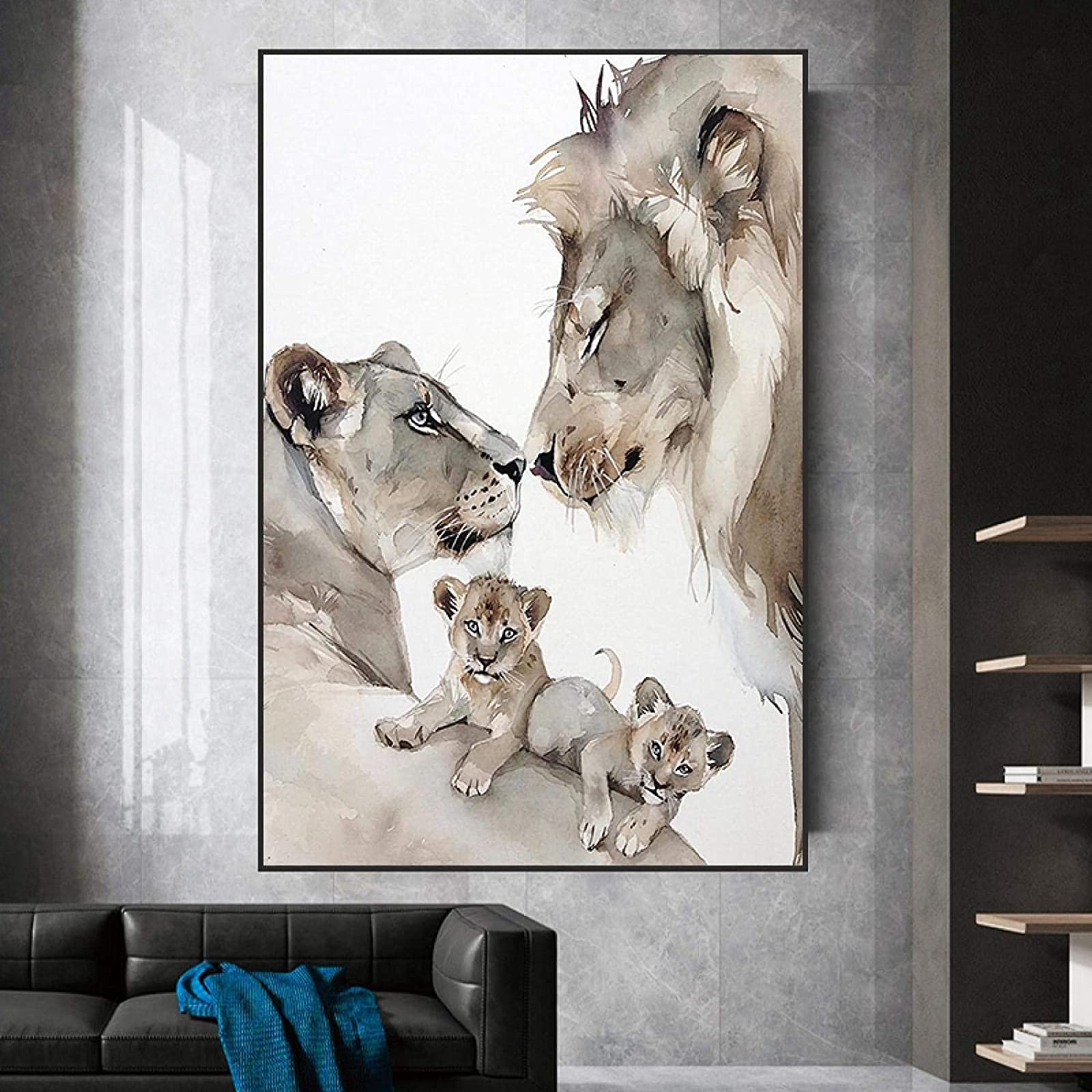 LIANGX Cuadro de pared con diseño de familia de leones, decoración sobre lienzo, para salón, dormitorio, decoración del hogar, sin marco (50 x 70 cm)
