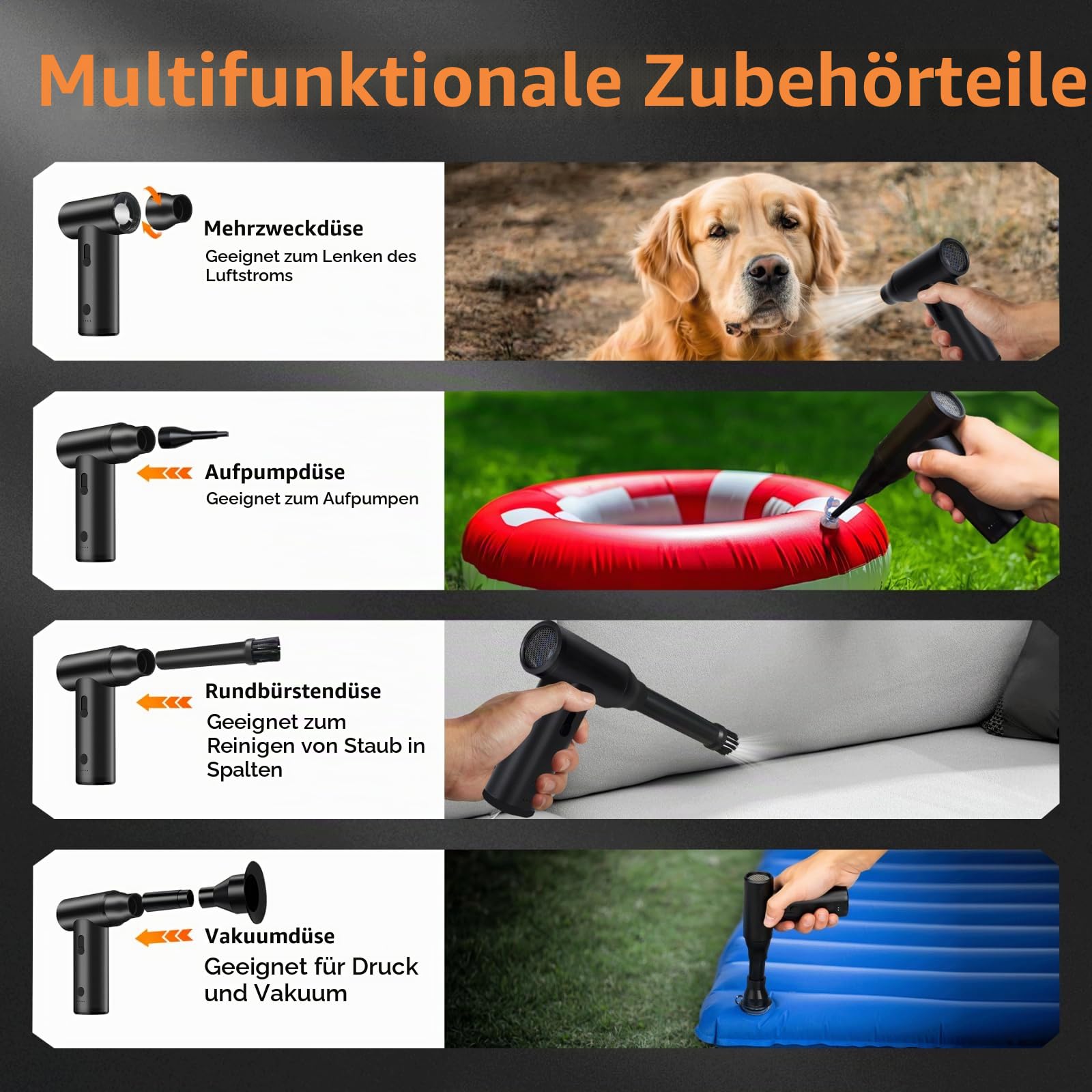MERTTURM Elektrische Staubgebläse, 5-in-Eins Mini-Gebläse aus Aluminiumlegierung, 120000 U/min Druckluftspray Reinigungsgeräte, Turbo Jet Air Duster Luftdruckspray für PC, Elektronik, Sofa, Auto