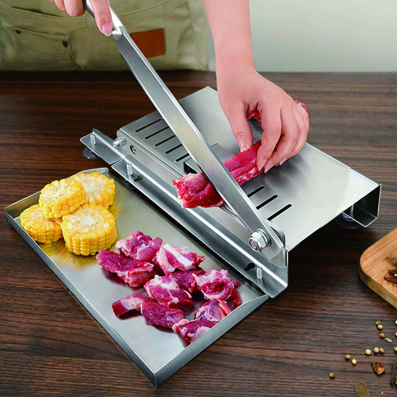 Macchina taglia-ossa, affettatrice manuale per carne con lama in acciaio inossidabile da 4 mm, base antiscivolo stabile per carne congelata, ossa, prosciutto, manzo, agnello, verdure e preparazione di