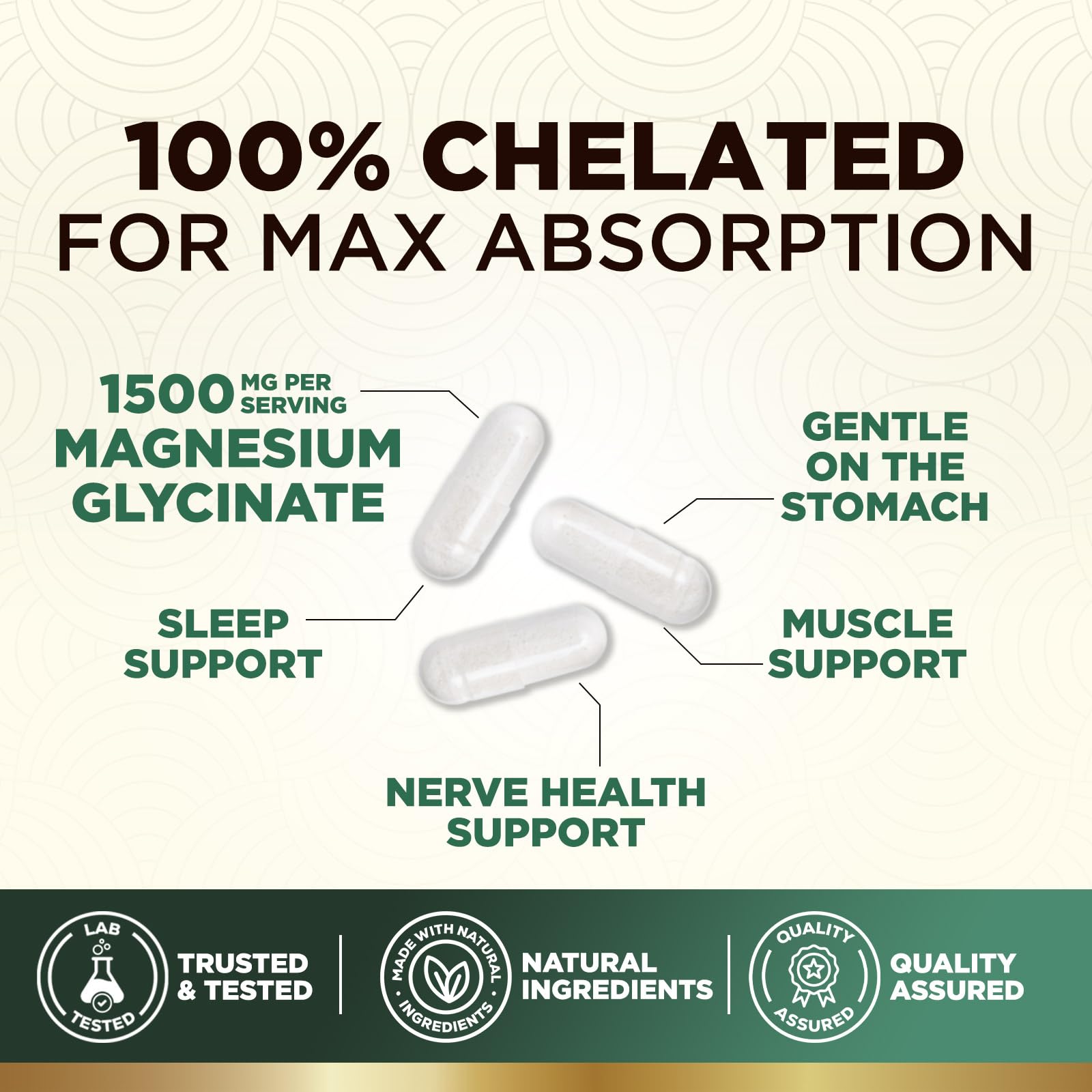Magnesium Glycinate 1500mg - 100% Chelated - High Absorption Magnesium Glycinate 500mg Per Capsule - Sleep, Heart Health, Bone, & Muscle Support Supplement - Vegan - Bottled in the USA - 120 Capsules — Amazon image 3