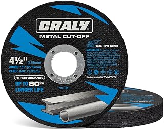 CRALY 4-1/2" Professional Cut-Off Wheels for Metal & Stainless Steel - Ultra Thin 0.040" Discs, 7/8" Arbor, 10-Pack for Angle Grinders