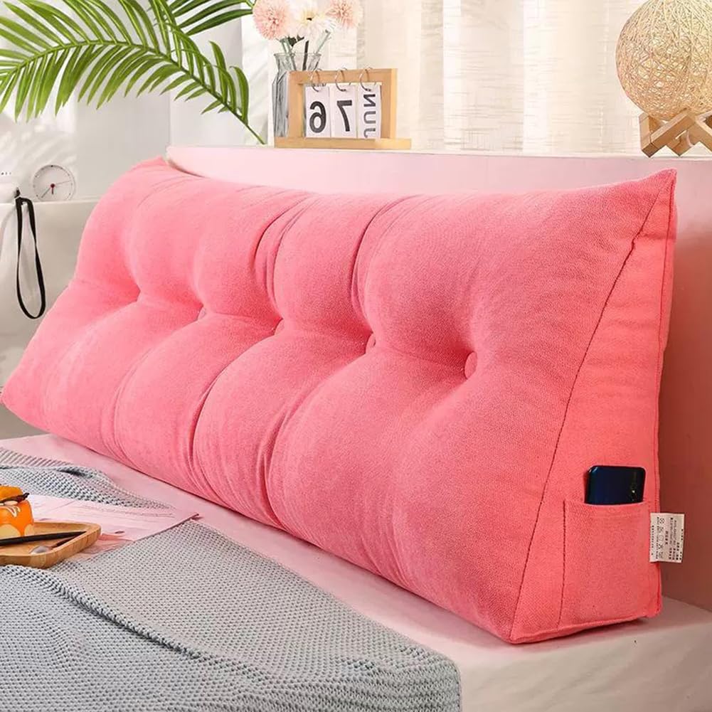 Cojín triangular de cuña lumbar con cabecero extraíble para leer y relajarse, cojín de posicionamiento suave para sofá cama (150 x 50 x 20 cm, rosa)