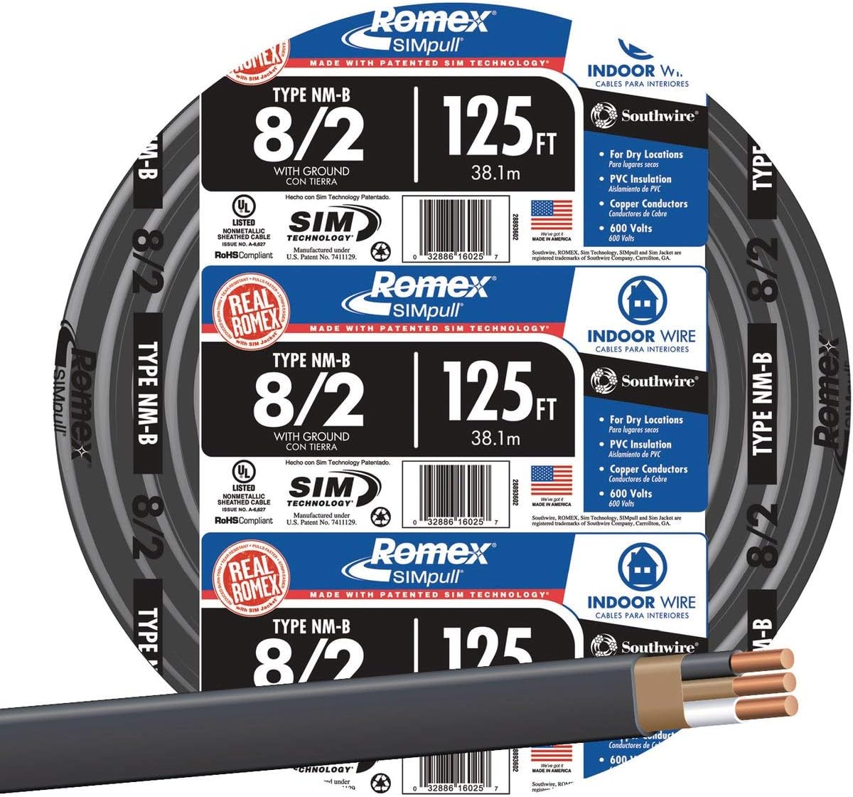 Southwire 28893602 Nonmetallic With Ground Sheathed Cable, Black