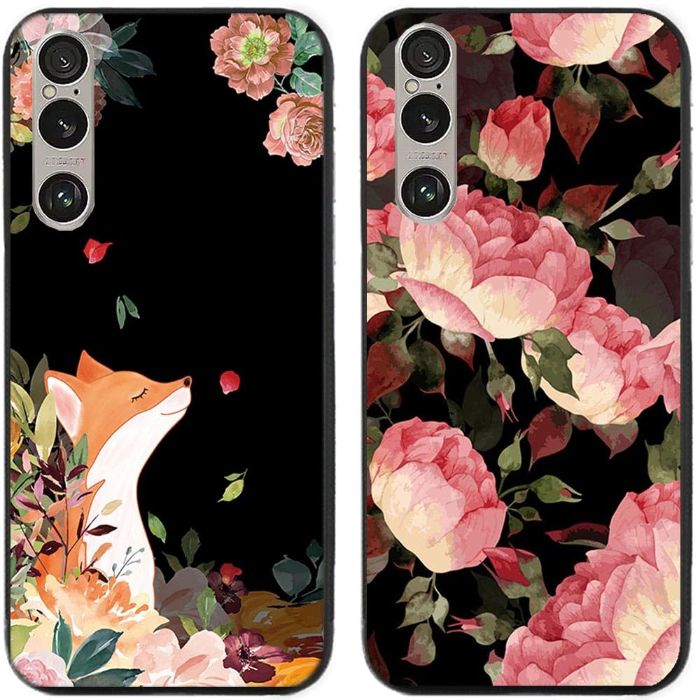 Case For Sony Xperia 1 VI / 1VI / 1-VI,Fox Peony Flower Printed Durable Degradable TPU Silicone Gel Thin Back Phone Case Cover,2 Pcs/lot