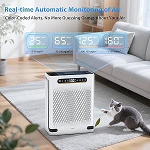 Air Purifiers for Home Large Room Up to 2600 Ft, HEPA Air Purifier with Washable Filter & Air Quality Display, Powerful Turbo Mode Air Cleaner for Pet Hair Odors Smoke Dust