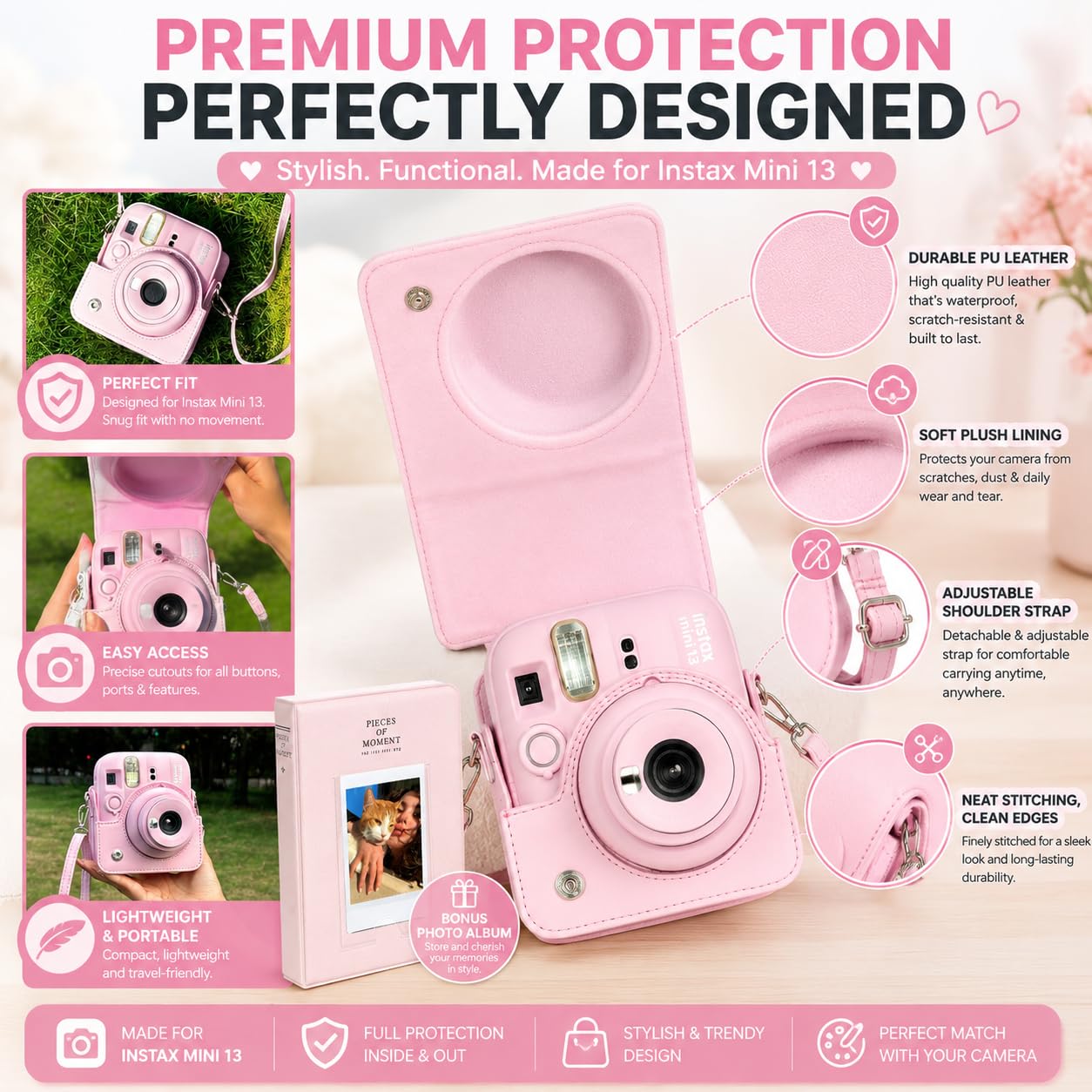 Mini 13 Instant Camera Premium Kit per Fuji Instax Mini 13 Candy Pink include custodia rosa, mini pellicola 20 scatti, mini album fotografico e kit completo di accessori per display fotografico