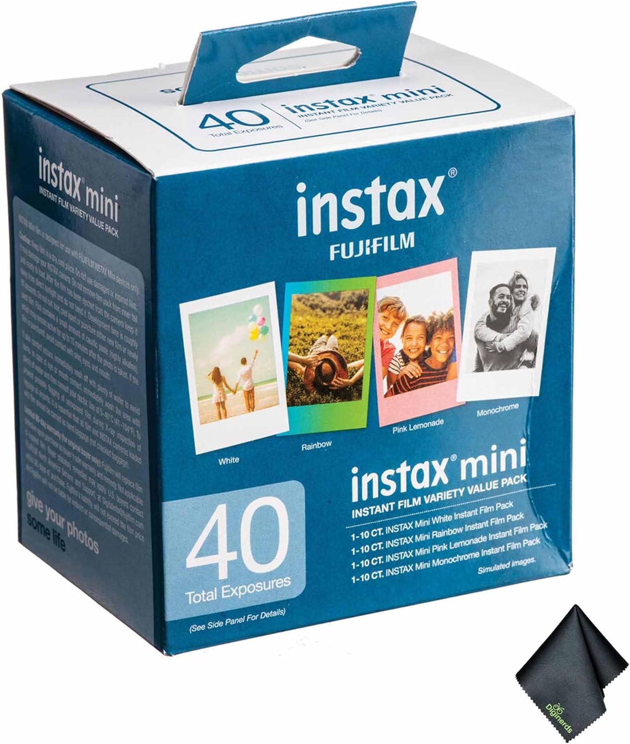 FUJIFILM INSTAX MINI Instant Film Variety Value Pack (40x1 Exposures) Bundle with Microfiber Cleaning Cloth