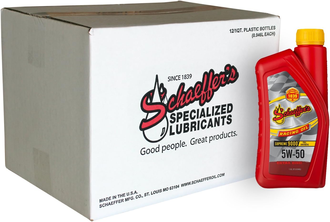 Schaeffer Manufacturing Co. 9001-012 Supreme 9000 Full Synthetic Racing Engine Oil 5W-50, 1-Quart Bottle (Pack of 12)