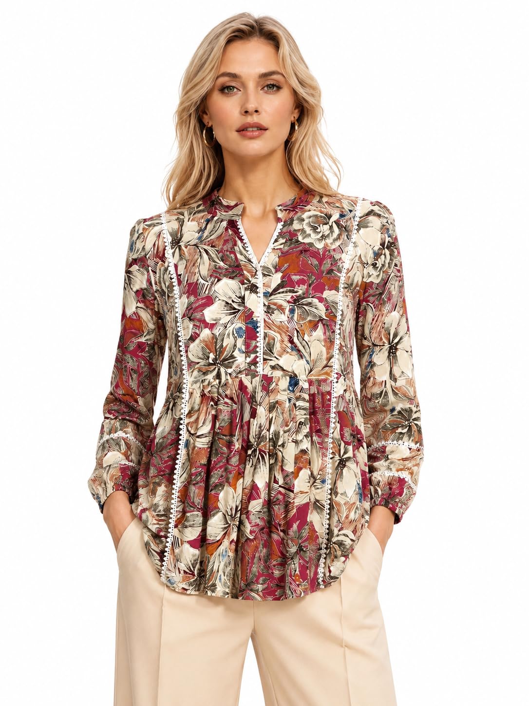 amazon brand - inkast Women Floral Regular Fit Tops | Blouse | Elasticated Cuffs | Shirt-picture-38