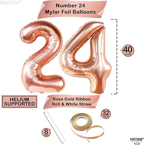 Miniatura 4 de KatchOn, Globos de oro rosa con el número 24, 40 pulgadas, globos de cumpleaños 24 para mujer, globos del número 24 con globos de confeti para