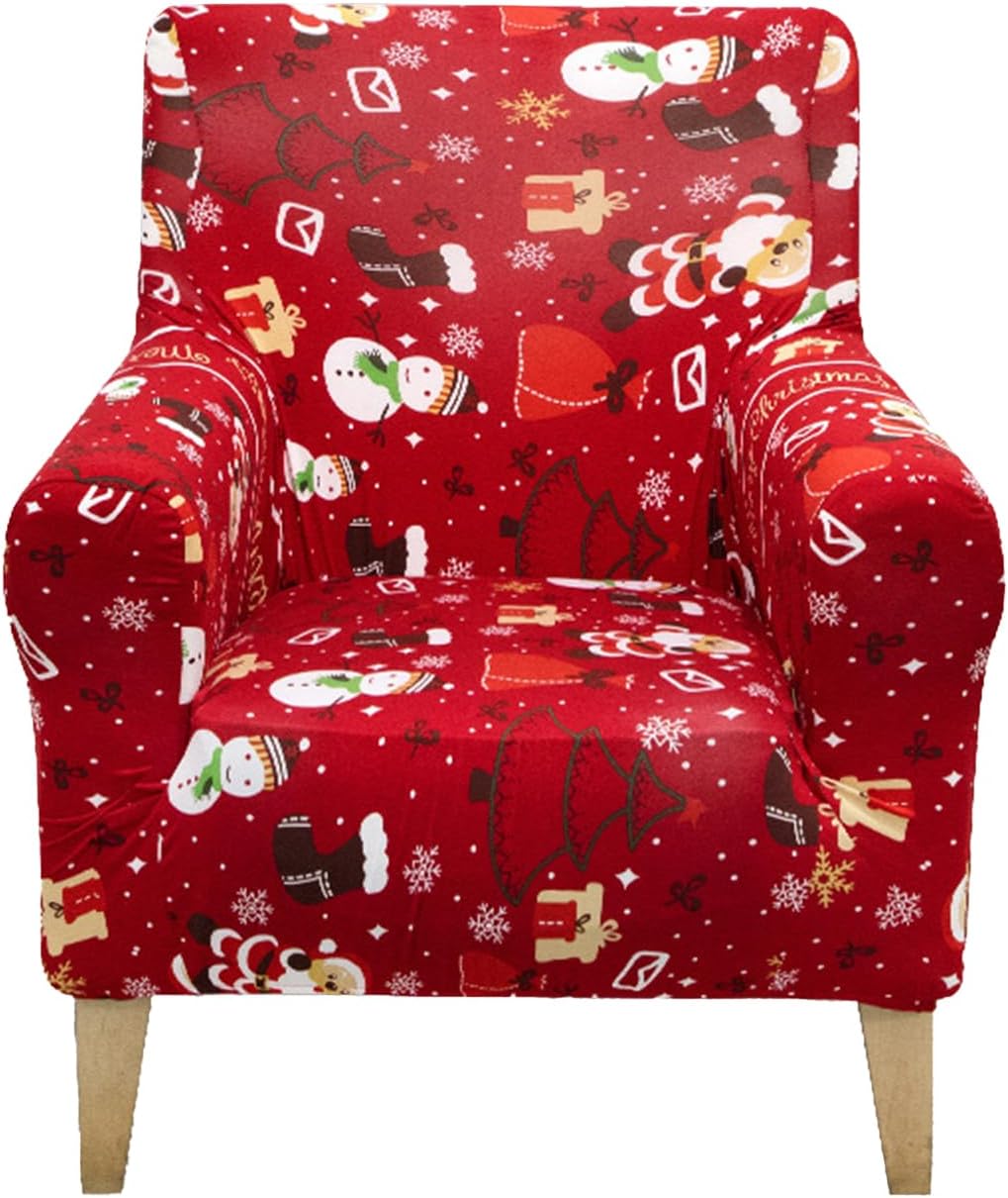 Christmas Banquet Armchair Slipcover Christmas Printed Chair Covers Soft Arm Chair Cover Armchair Sofa Covers Stretch Chair Cover Furniture Protector for Living Room (B)