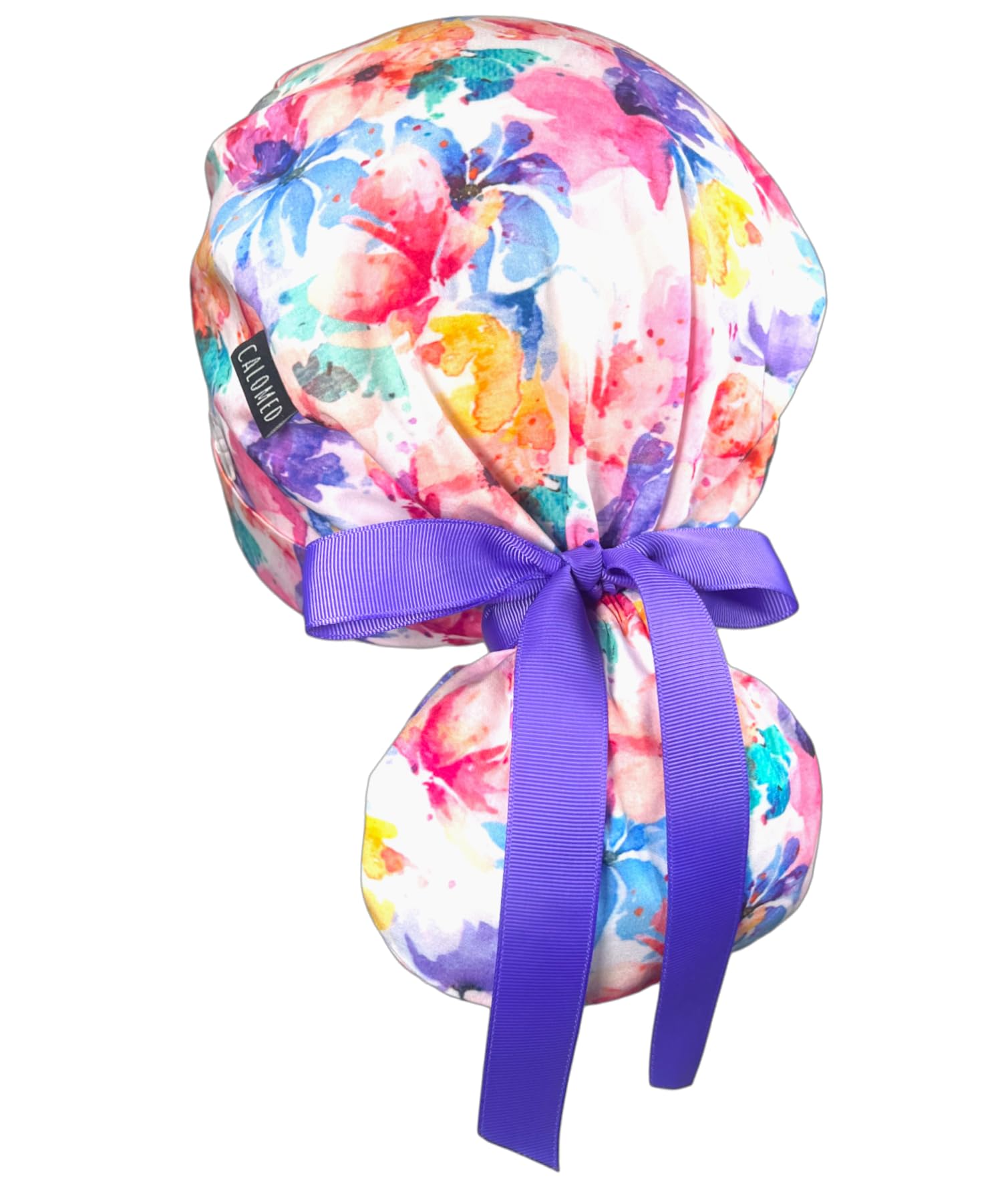 Scrub Cap for Women and Men, Ponytail Scrub Caps, Working Hat, Head Cover with Ribbon Ties and Buttons, Long Hair