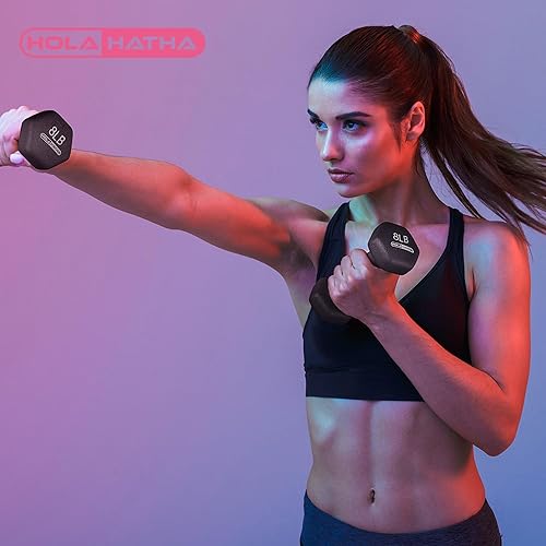 Miniatura 5 de HolaHatha Juego de mancuernas de neopreno con estante de almacenamiento, ideal para ejercicios de gimnasio en casa para ganar tono y definición