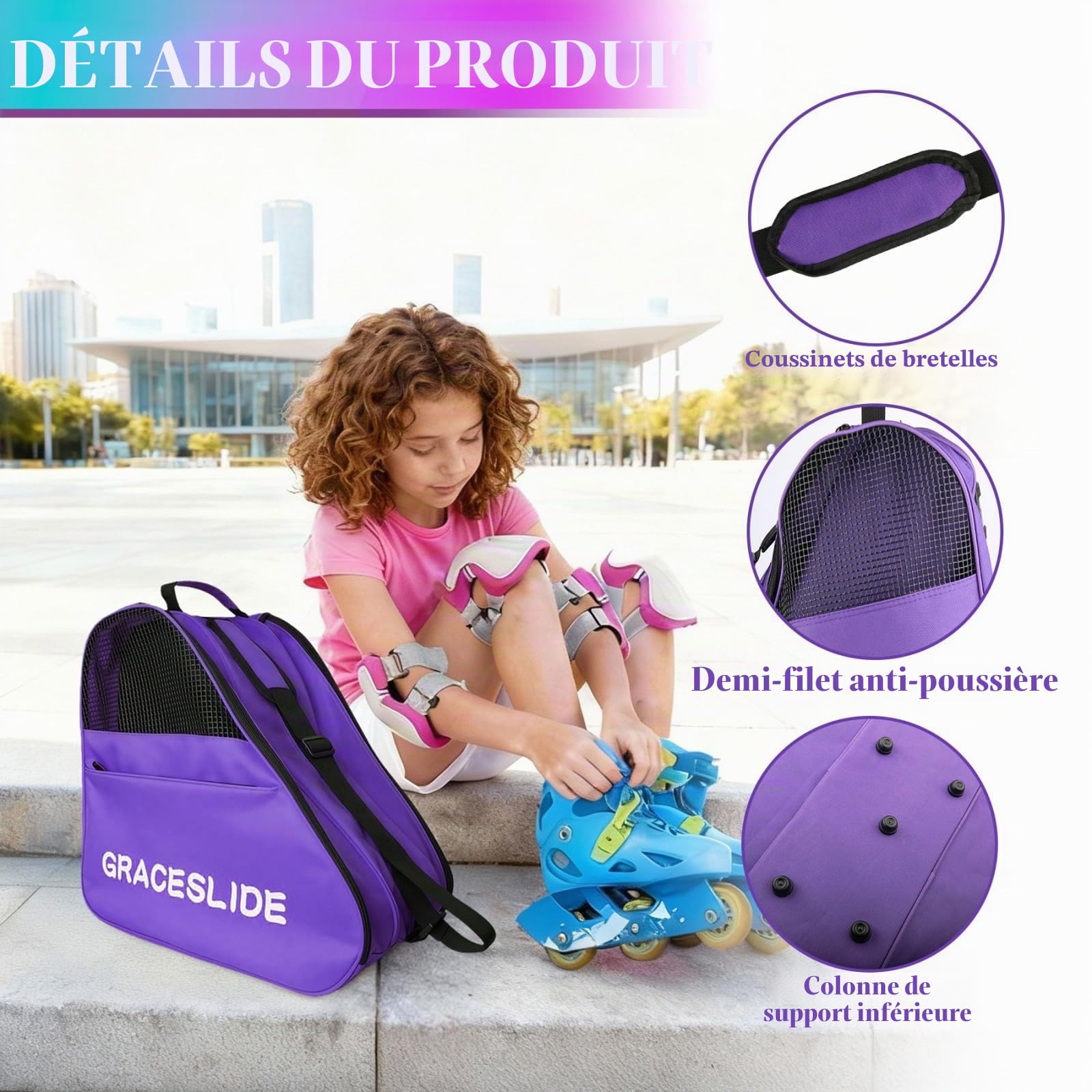 Skatebag I Sac à Patins à Glace avec anses I Sac de Hockey sur Glace avec Fermeture éclair et Compartiments Pratiques (Violet)
