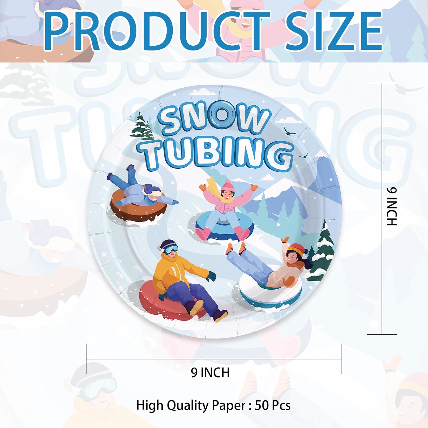 50 Pcs Skiing Paper Plates 9" Snow Tubing Dinner Plates Disposable Snow Ski Sports Party Supplies for Skiers Winter Skiing Birthday Baby Shower Christmas Party Decorations - Image 2