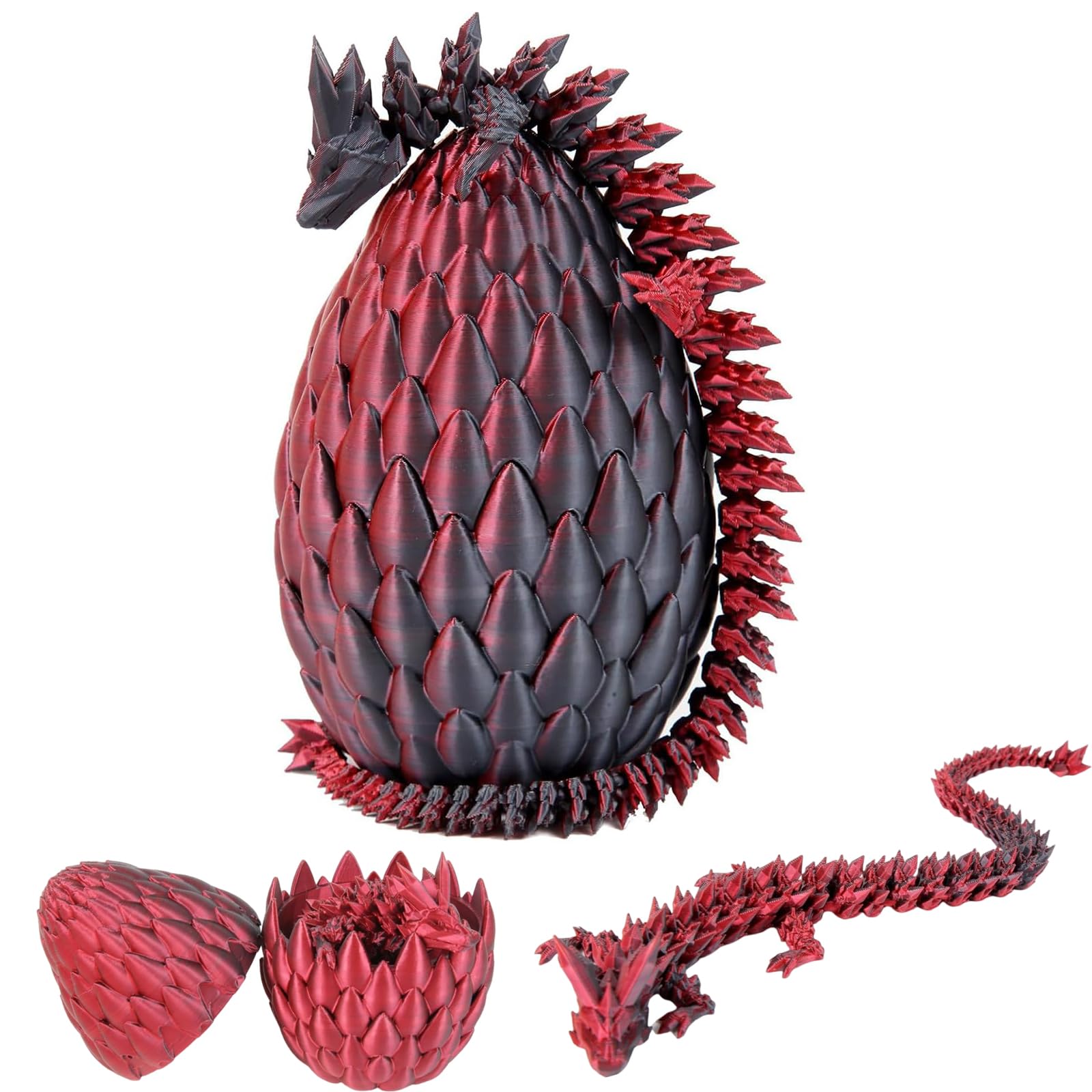 3D Printed Mystery Crystal Dragon Egg Fidget Toys Surprise, Articulated Crystal Eggs with Dragon Inside (Black and Red)