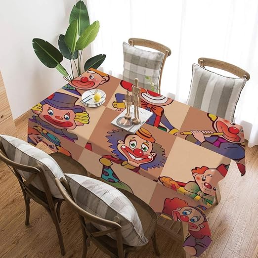 Amazon サーカス装飾 テーブルカバー 食卓カバー 140 185cm 面白いピエロイラスト面白い子供時代の芸術的なジョークの楽しみ 北欧 テーブルカバー 撥水 防水 防油 おしゃれ テーブルクロス オンライン通販