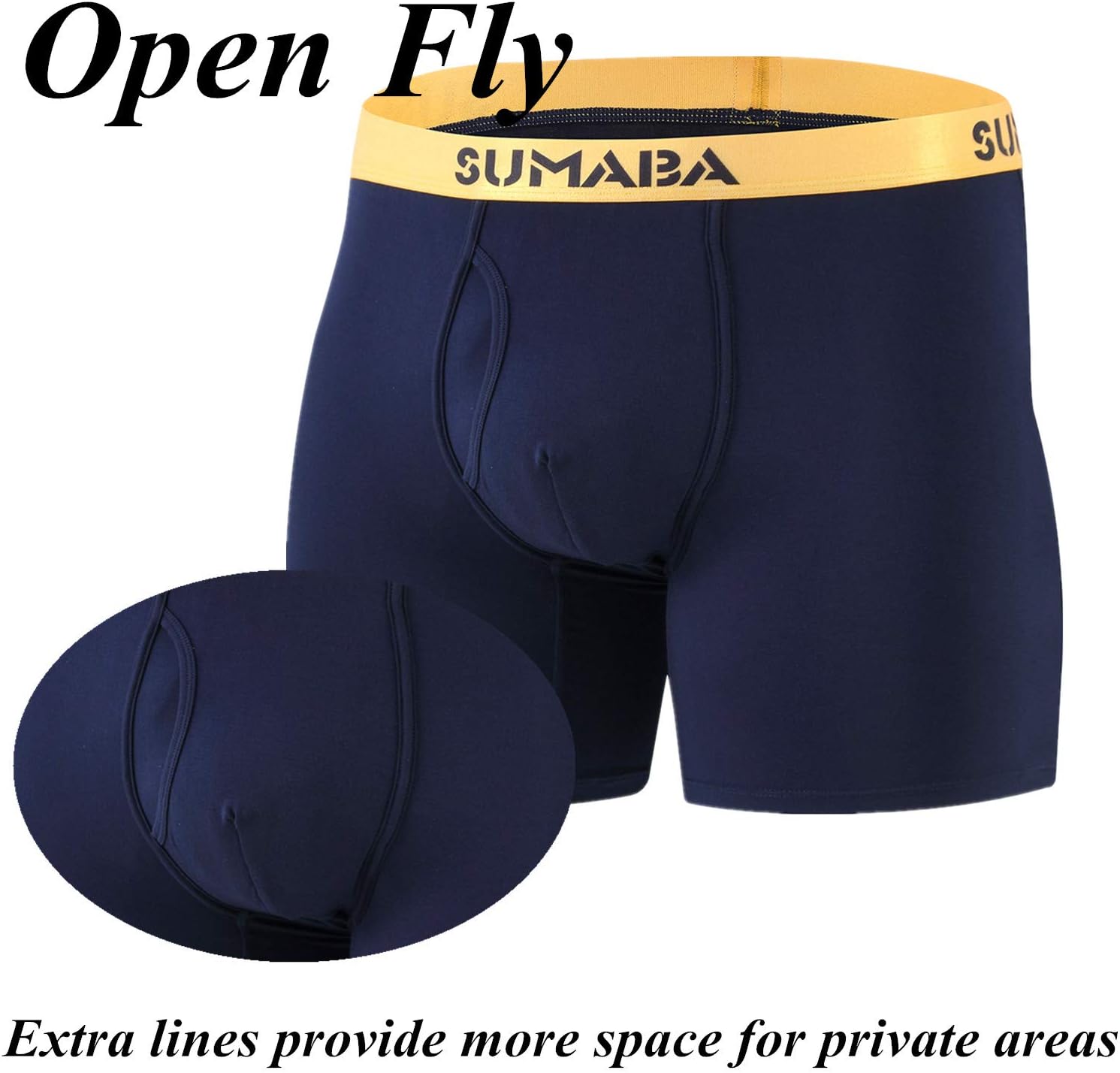 SUMABA Men's Underwear Breathable Long Leg No Ride-up Boxer Briefs for Men Open Fly M L XL 2XL 3XL