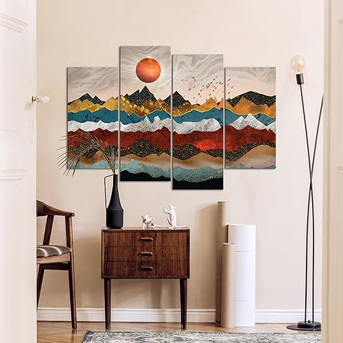 Miniatura 3 de Lienzo grande de 4 piezas de arte de Las Preciosas Montañas Coloridas Paisaje Giclée Imágenes Naturaleza Arte de Pared Arte de Medio Siglo,
