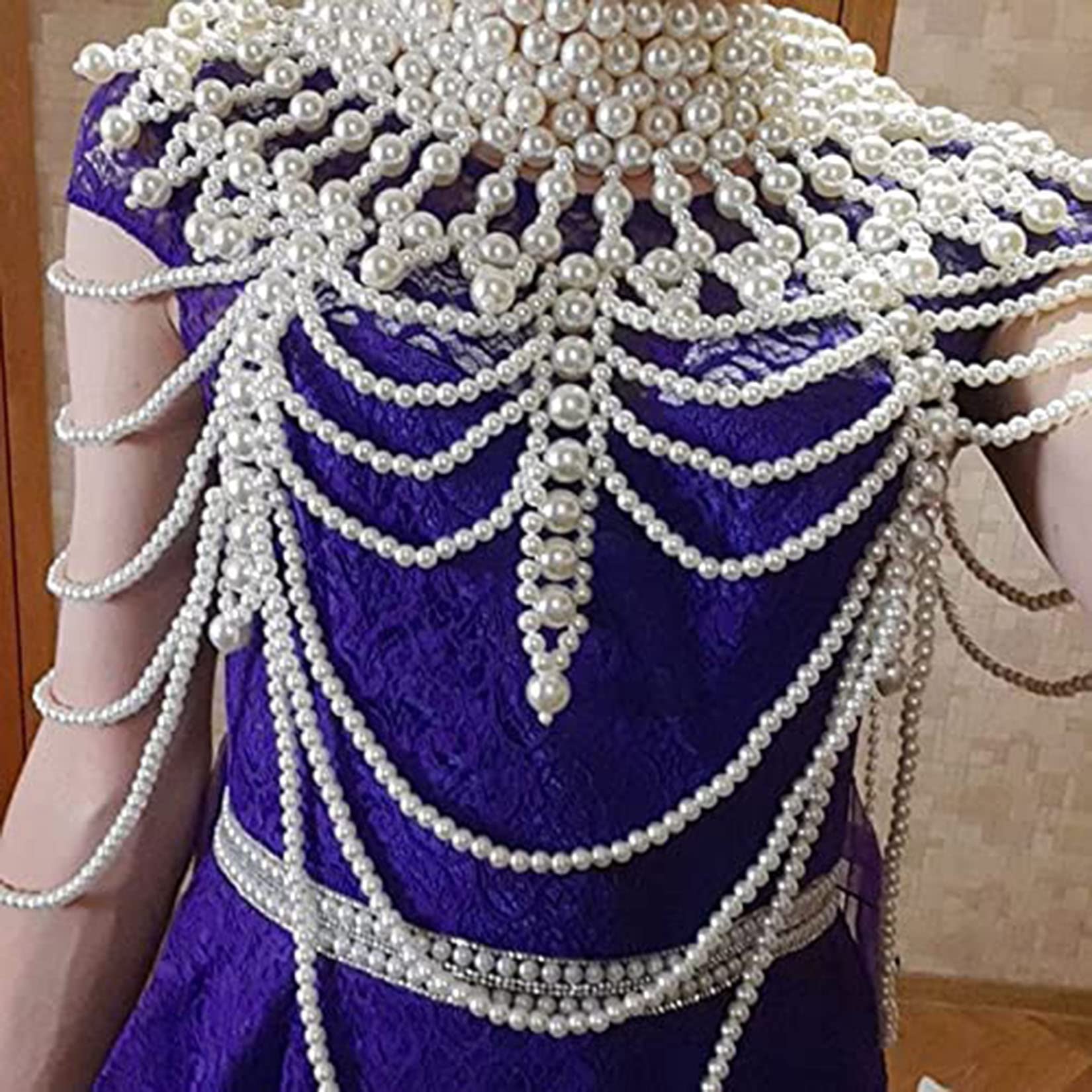 Perle Körper Kette BH Für Frauen Perle Körper Kette Halskette Schmuck Kleid Kette Verstellbare Schulter Halskette Perle Zubehör Für Party Hochzeit Körper Schmuck Kleid Zubehör,Weiß