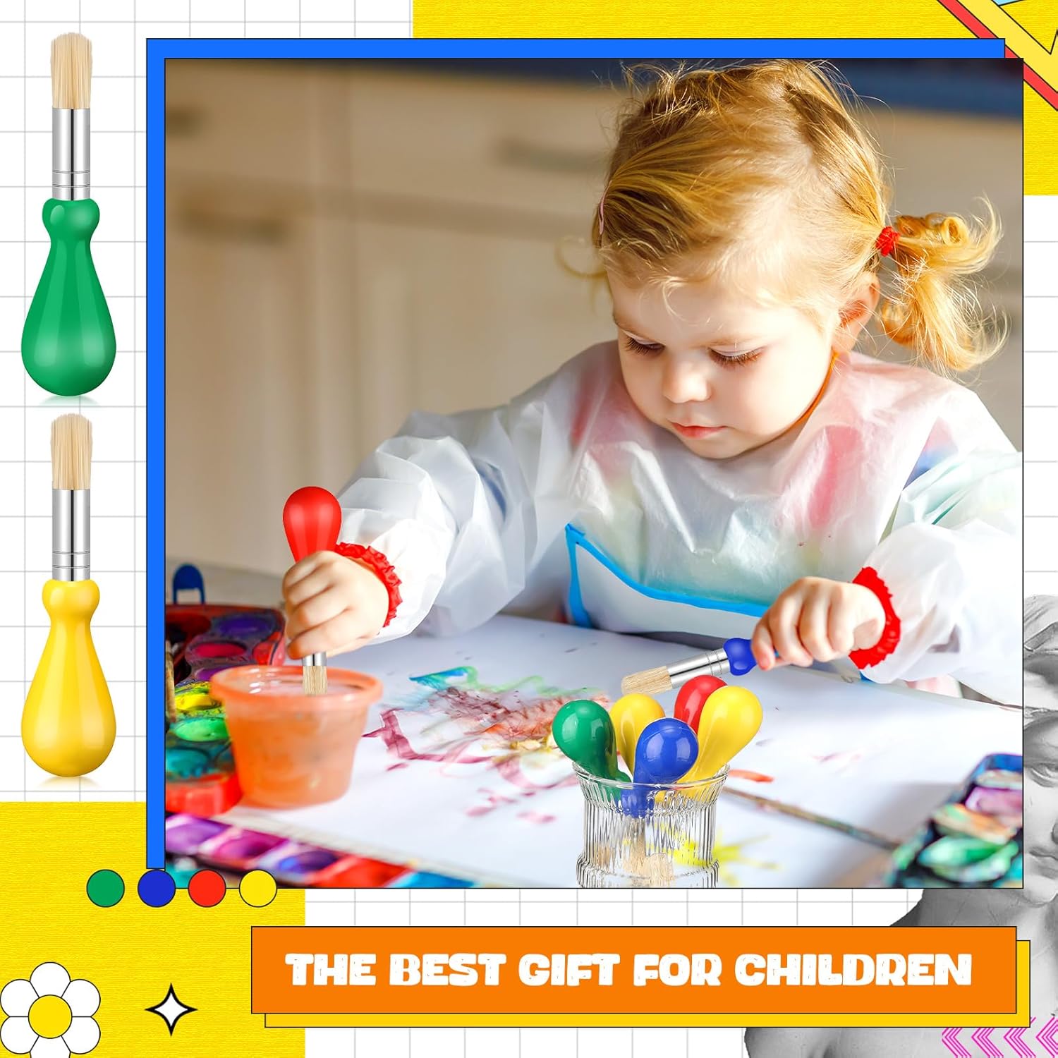 Frienda 36 Pcs Chubby Paint Brushes for Kids Bulk Toddler Paint Brushes with Colorful Handle Washable Easy Grip Clean Vegan Bristles for Baby Preschool Watercolor Painting Art Supplies Craft Projects