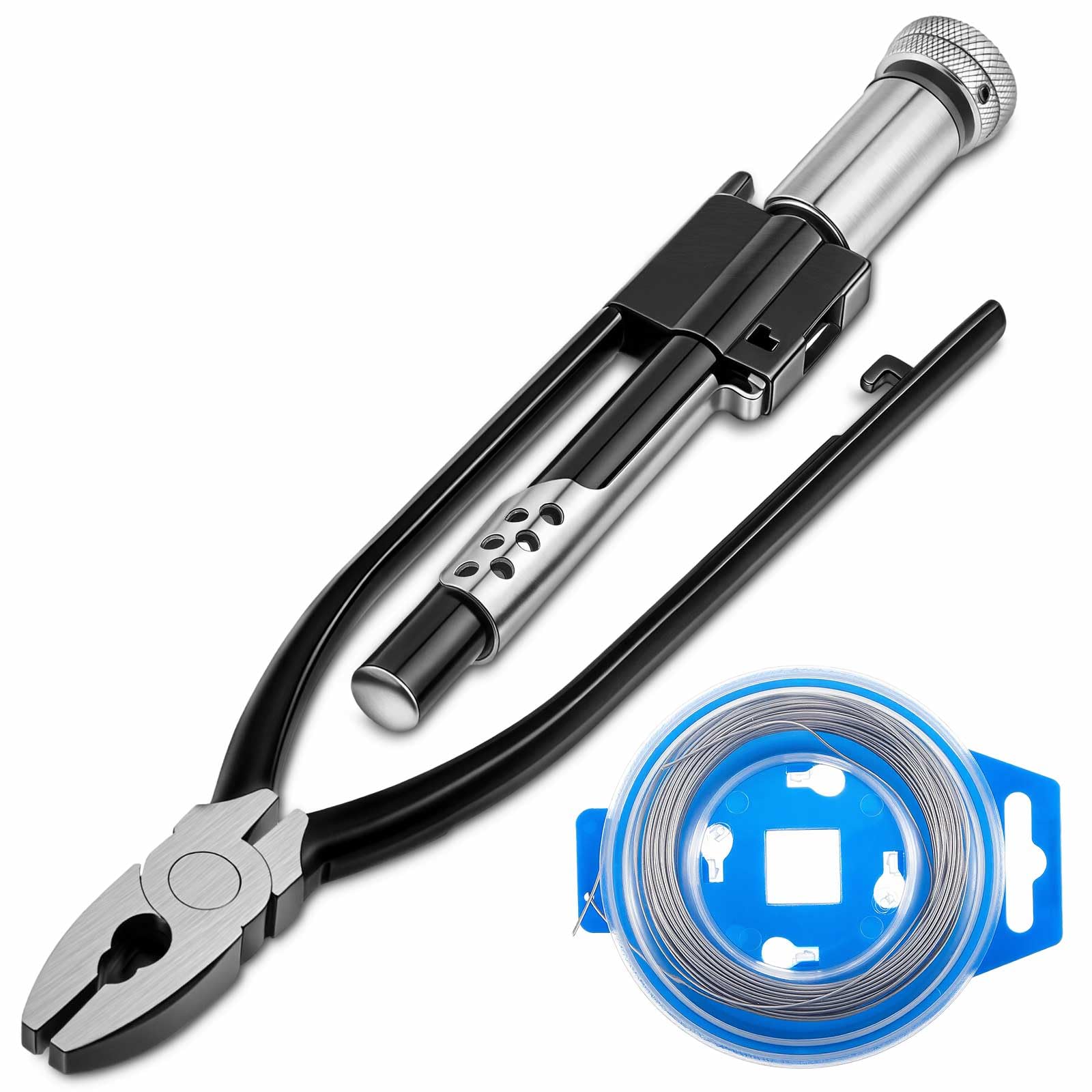 Reversible Safety Wire Twister Pliers with 50ft 0.032 Inch Steel Wire Left and Right Twists Aircraft Twisting Tool Automatic Metal Lock Twister for Aircraft Auto Industry(6 Inch)