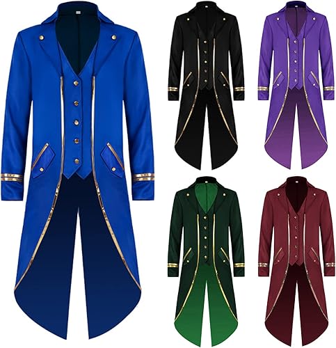 Miniatura 5 de WISHU Chaqueta medieval steampunk para hombre, estilo gótico, victoriano, renacentista, disfraz de vampiro, disfraz de Halloween, abrigo vintage