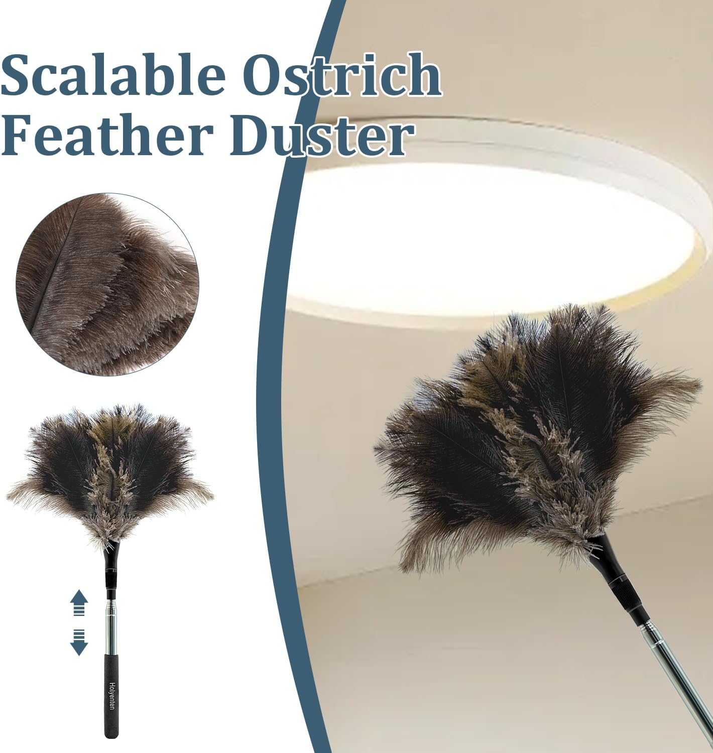 Extendable Feather Duster - 47 inches Fluffy Long Handle Reble Feather