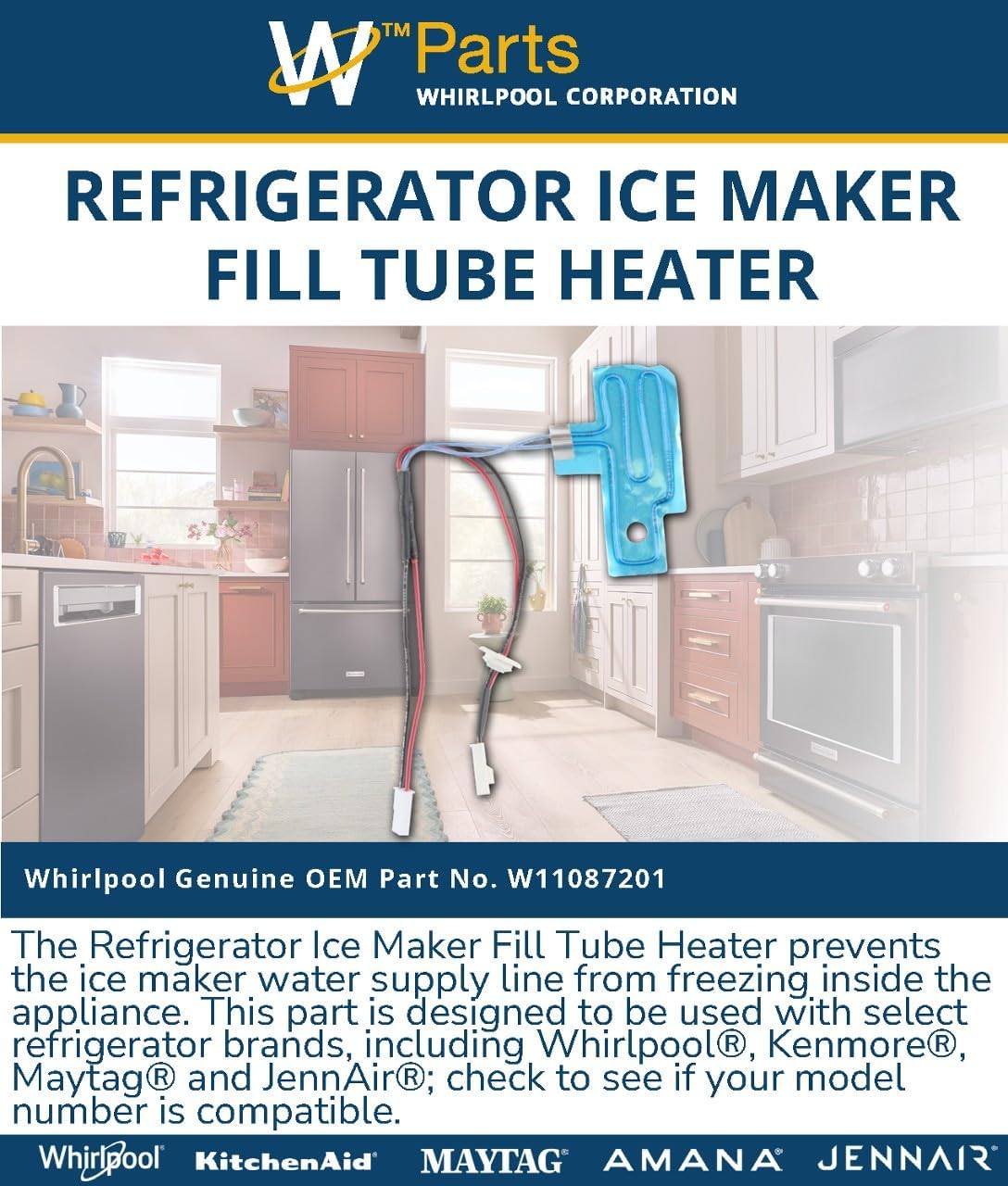 Whirlpool W11087201 Refrigerator Ice Maker Fill Tube Heater