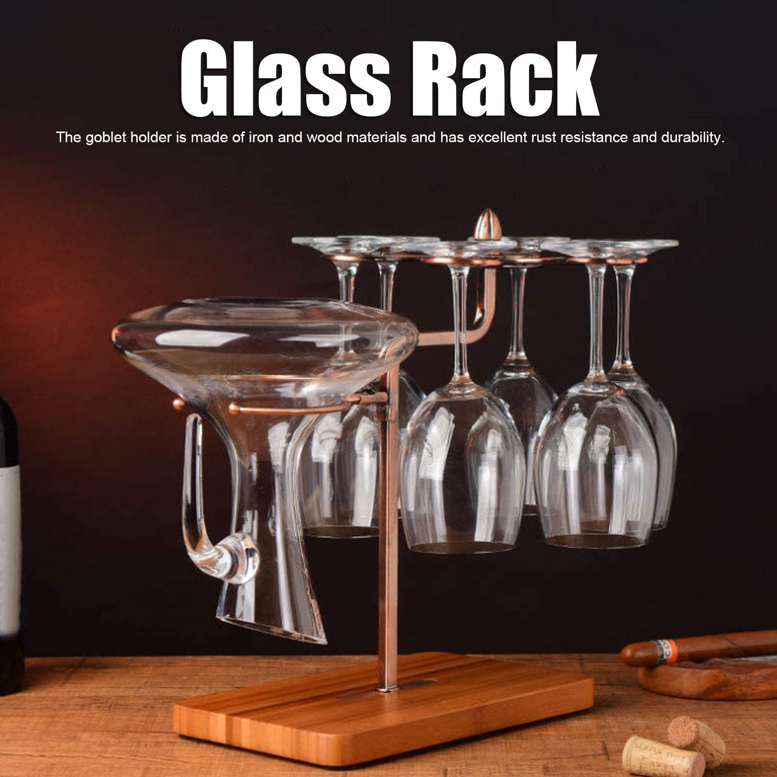Portabicchiere da vino, stendino per vino decanter stendino con 6 ganci Bar Decorazione da tavolo Portaoggetti per bevande Stand No Foratura(Bronzo)