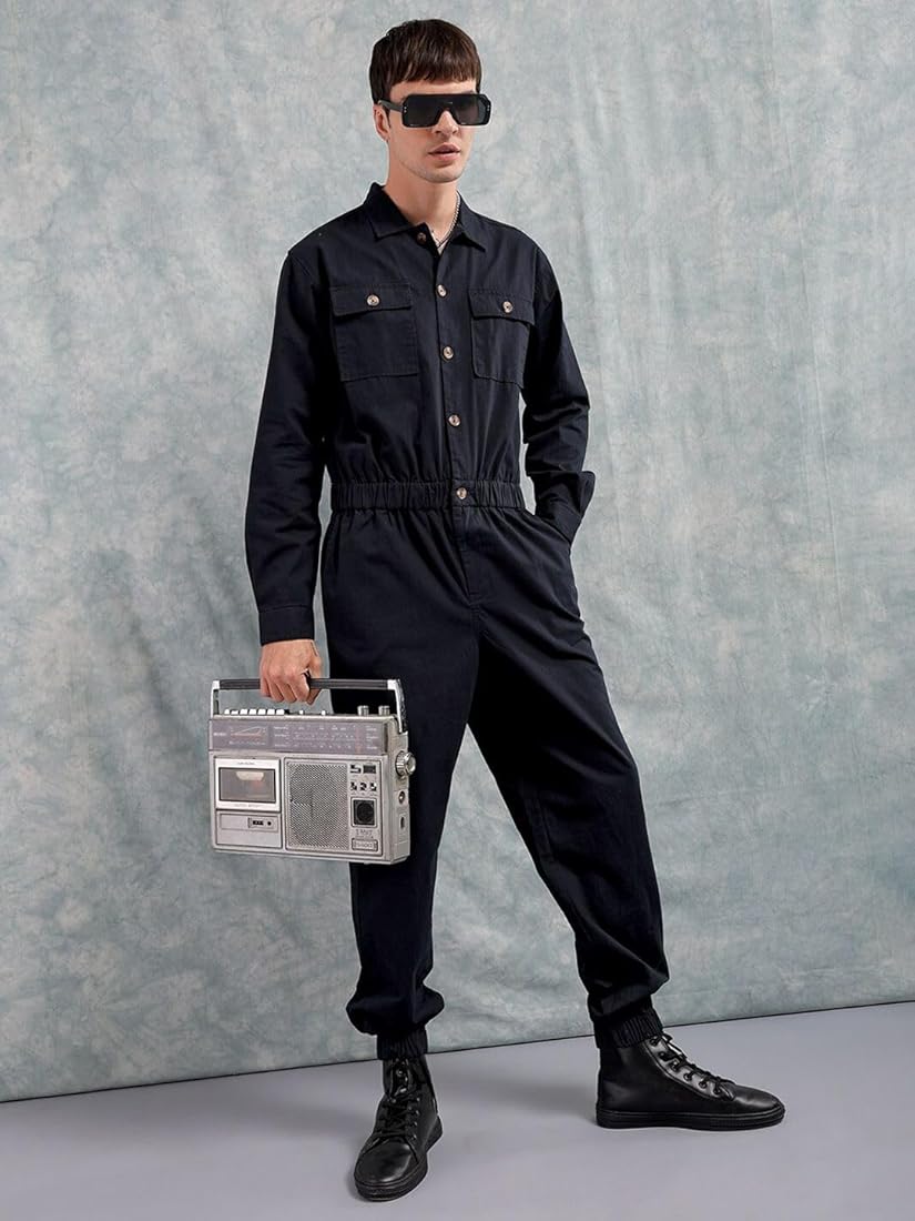 my jumpsuit men's 線-sen- Buy The Indian Garage Co Men Navy Relaxed Fit Solid Jumpsuit